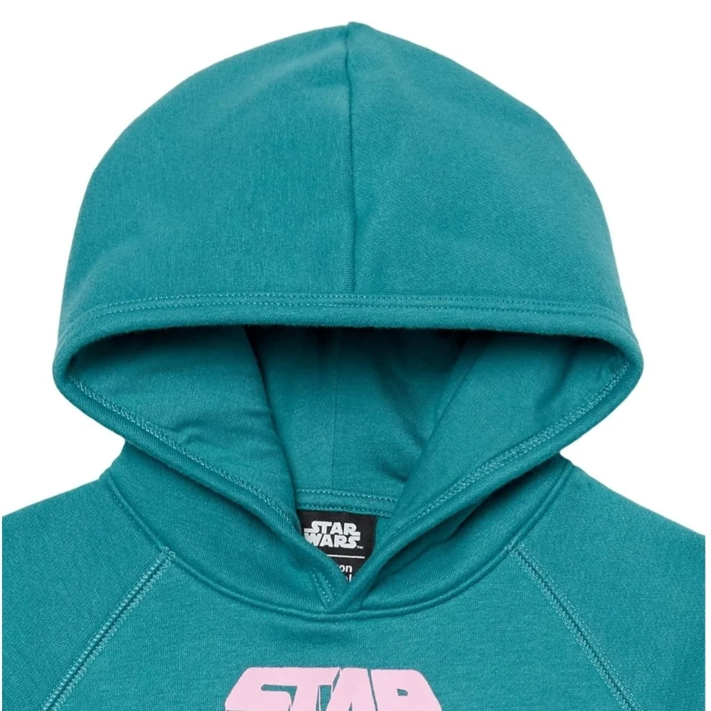 Amazon Essentials Teal Pullover Hoodie with Pink Star Wars Logo